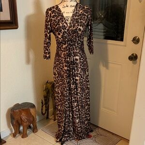 Kate & Mallory Animal Print Long Sleeve Dress-Gathered Front